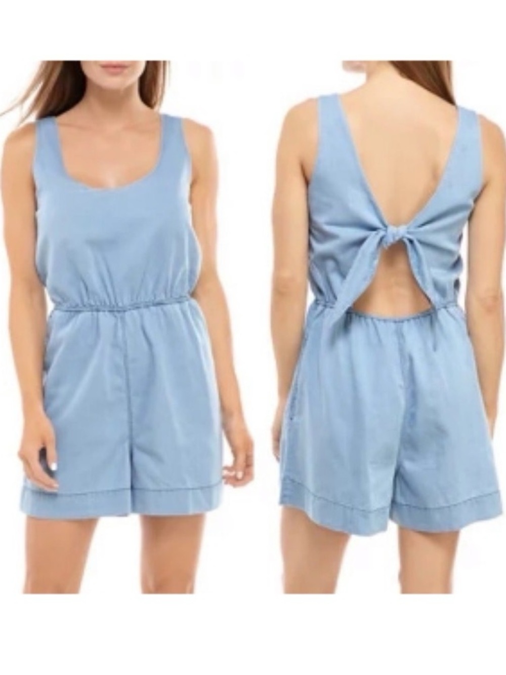 NWOT French Connection Chambray Tie Back Romper Light Blue Size Small